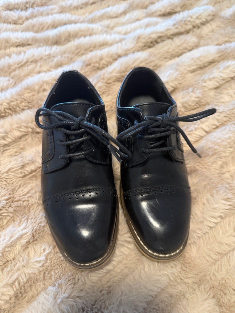 Toddler Black Leather Lace-Up Oxford Shoes